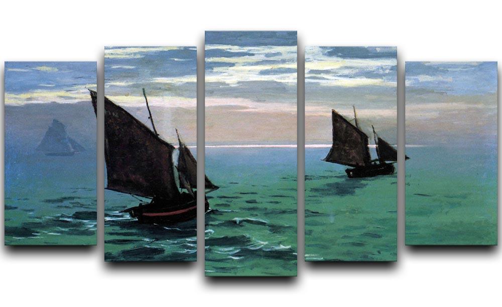 Le Havre exit the fishing boats from the port by Monet 5 Split Panel Canvas  - Canvas Art Rocks - 1