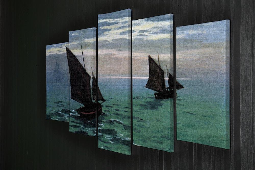 Le Havre exit the fishing boats from the port by Monet 5 Split Panel Canvas - Canvas Art Rocks - 2