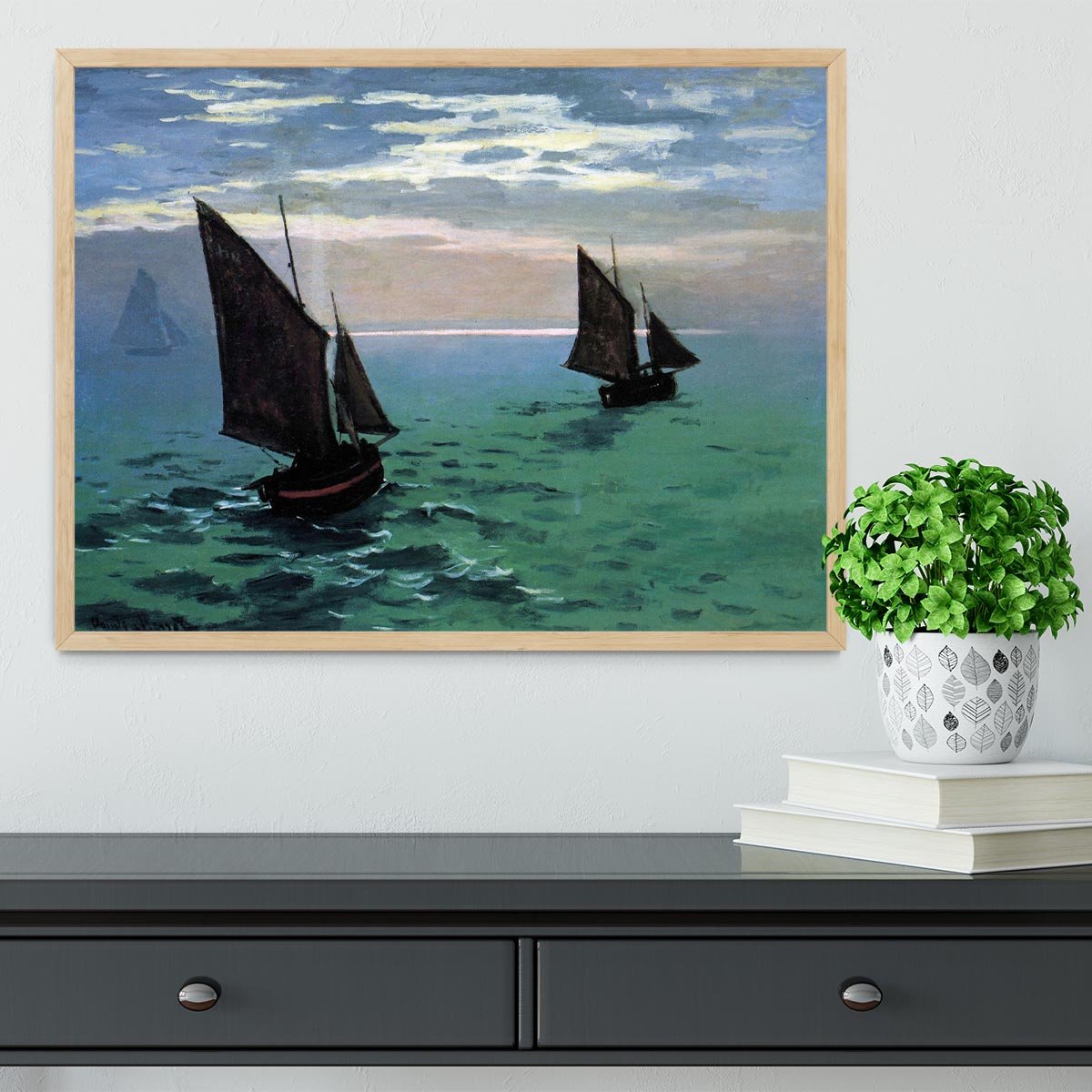 Le Havre exit the fishing boats from the port by Monet Framed Print - Canvas Art Rocks - 4