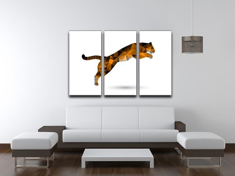 Leaping tiger from polygons 3 Split Panel Canvas Print - Canvas Art Rocks - 3