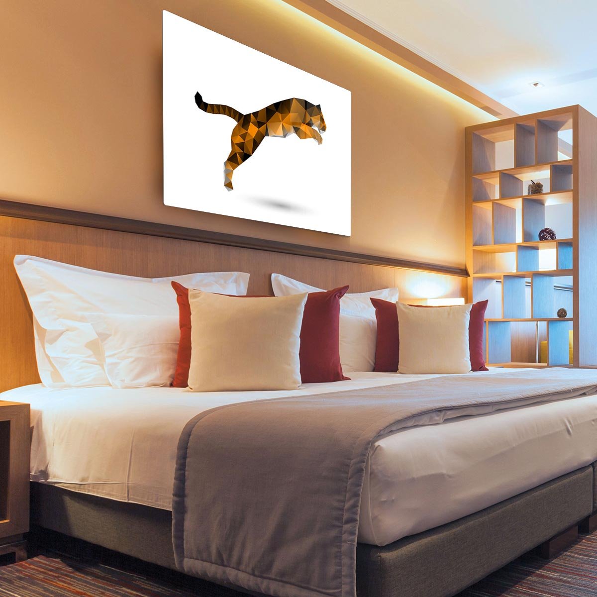 Leaping tiger from polygons HD Metal Print - Canvas Art Rocks - 3
