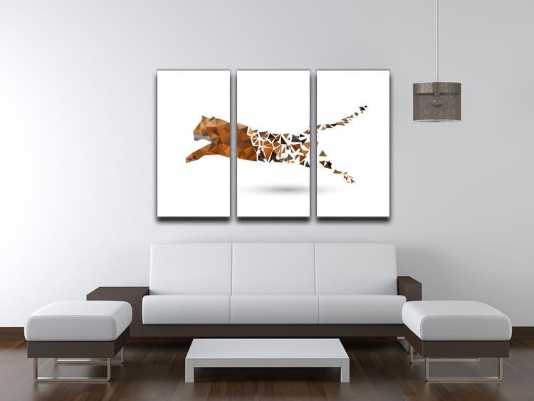 Leaping tiger made from polygons 3 Split Panel Canvas Print - Canvas Art Rocks - 3