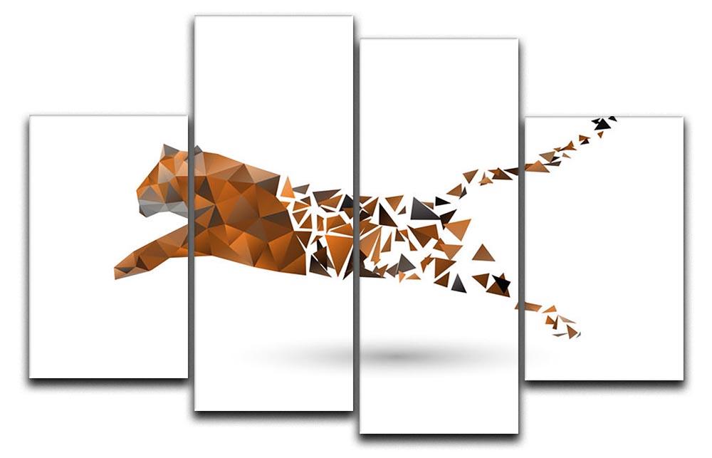 Leaping tiger made from polygons 4 Split Panel Canvas - Canvas Art Rocks - 1