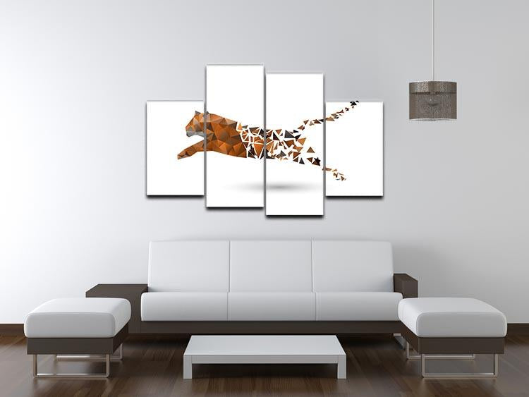 Leaping tiger made from polygons 4 Split Panel Canvas - Canvas Art Rocks - 3