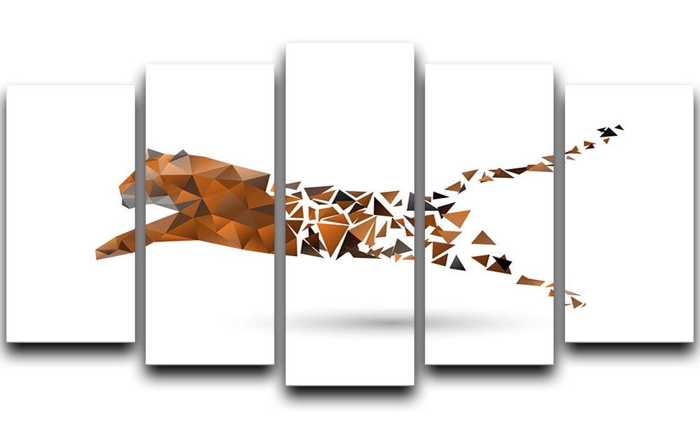 Leaping tiger made from polygons 5 Split Panel Canvas - Canvas Art Rocks - 1