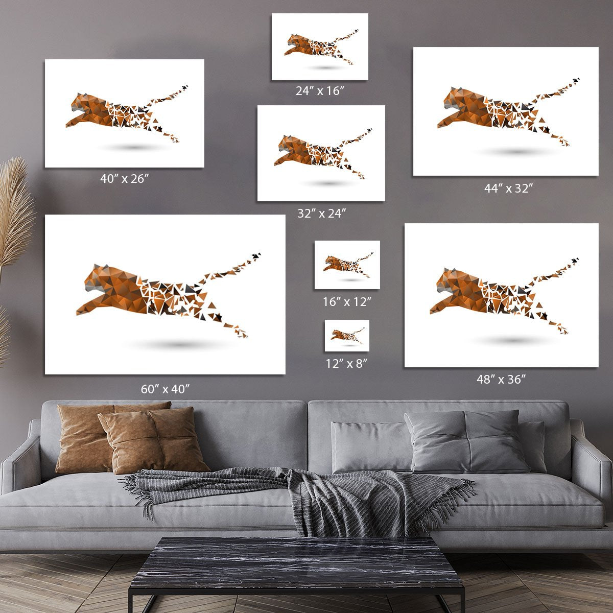 Leaping tiger made from polygons Canvas Print or Poster