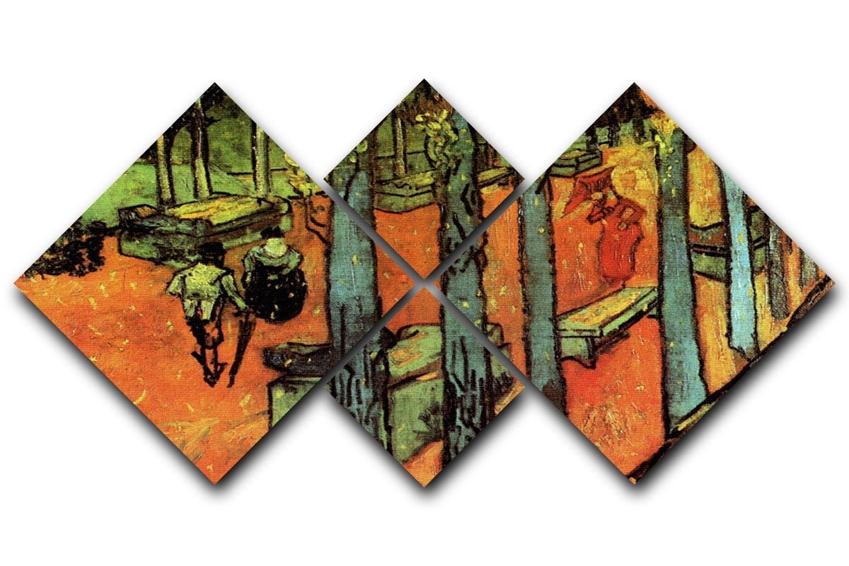 Les Alyscamps Falling Autumn Leaves by Van Gogh 4 Square Multi Panel Canvas  - Canvas Art Rocks - 1