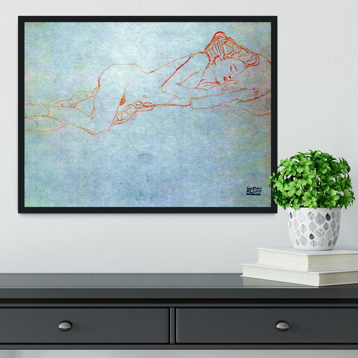 Liegender female nude by Klimt Framed Print - Canvas Art Rocks - 2