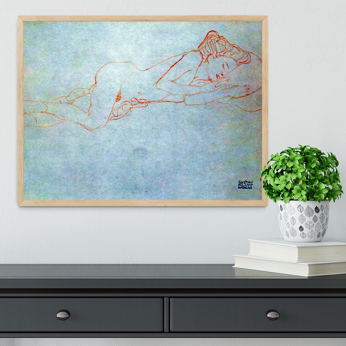 Liegender female nude by Klimt Framed Print - Canvas Art Rocks - 4