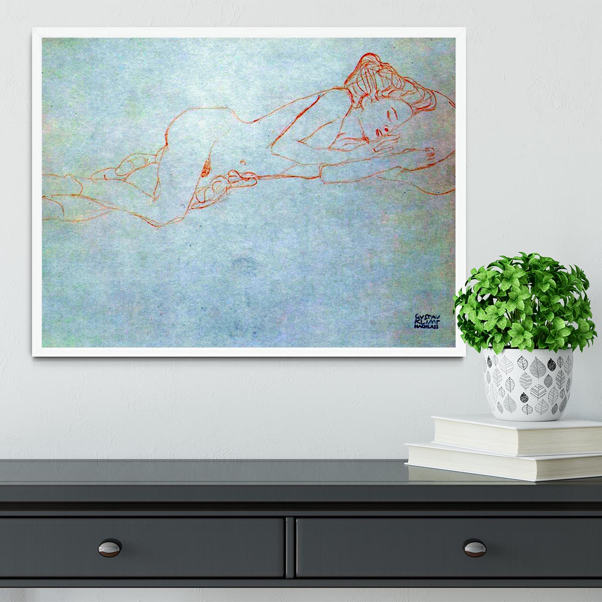 Liegender female nude by Klimt Framed Print - Canvas Art Rocks -6