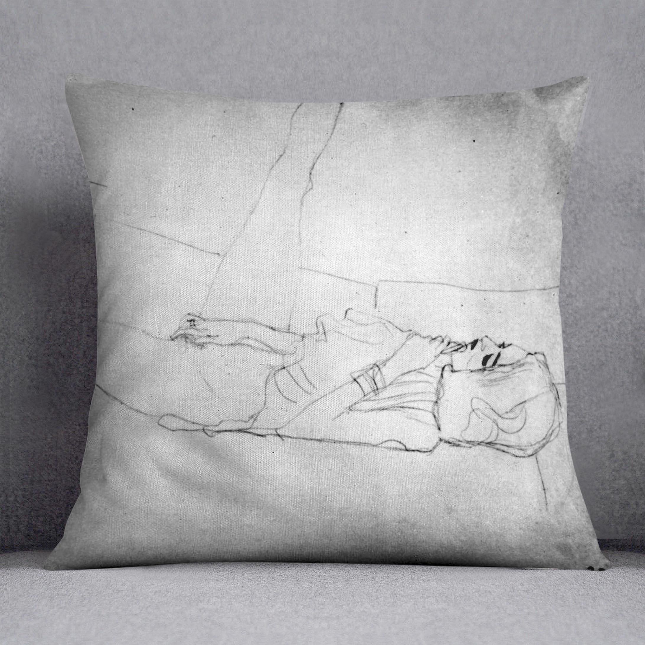 Liegender female with right leg by Klimt Throw Pillow