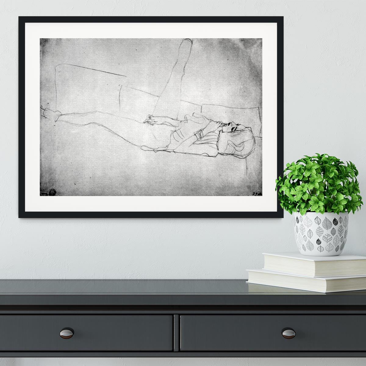 Liegender female with right leg by Klimt Framed Print - Canvas Art Rocks - 1
