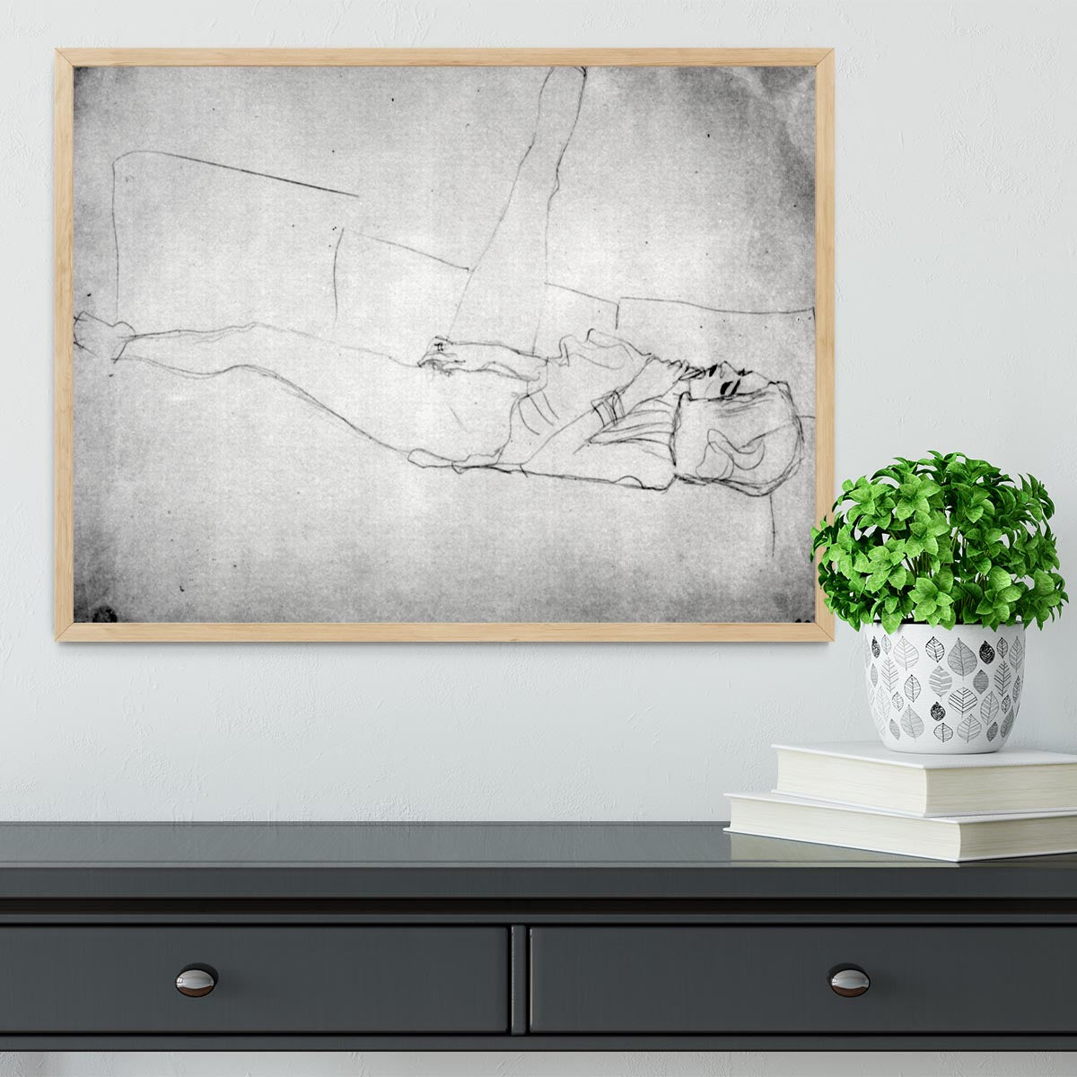 Liegender female with right leg by Klimt Framed Print - Canvas Art Rocks - 4