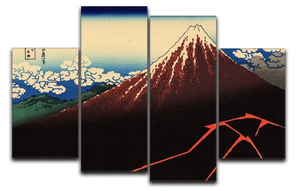 Lightning below the summit by Hokusai 4 Split Panel Canvas  - Canvas Art Rocks - 1