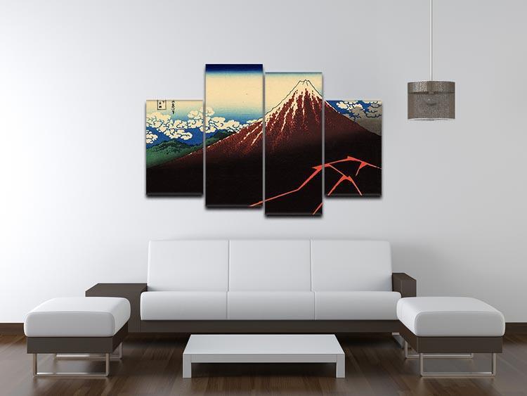 Lightning below the summit by Hokusai 4 Split Panel Canvas - Canvas Art Rocks - 3