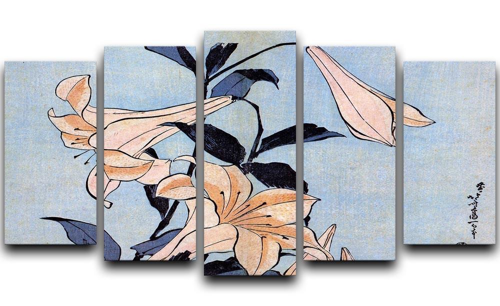 Lilies by Hokusai 5 Split Panel Canvas  - Canvas Art Rocks - 1