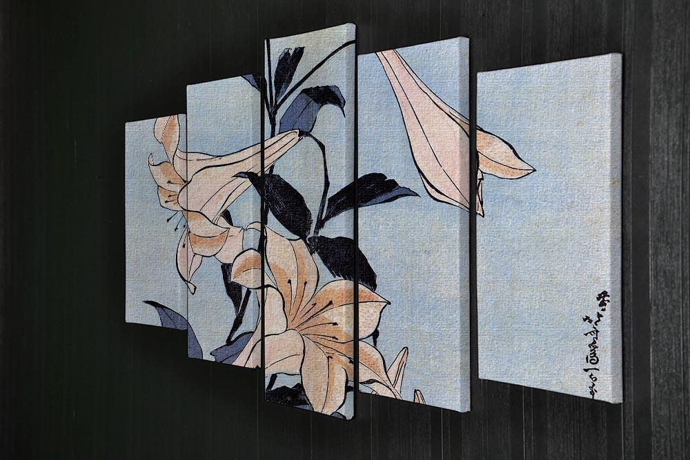 Lilies by Hokusai 5 Split Panel Canvas - Canvas Art Rocks - 2
