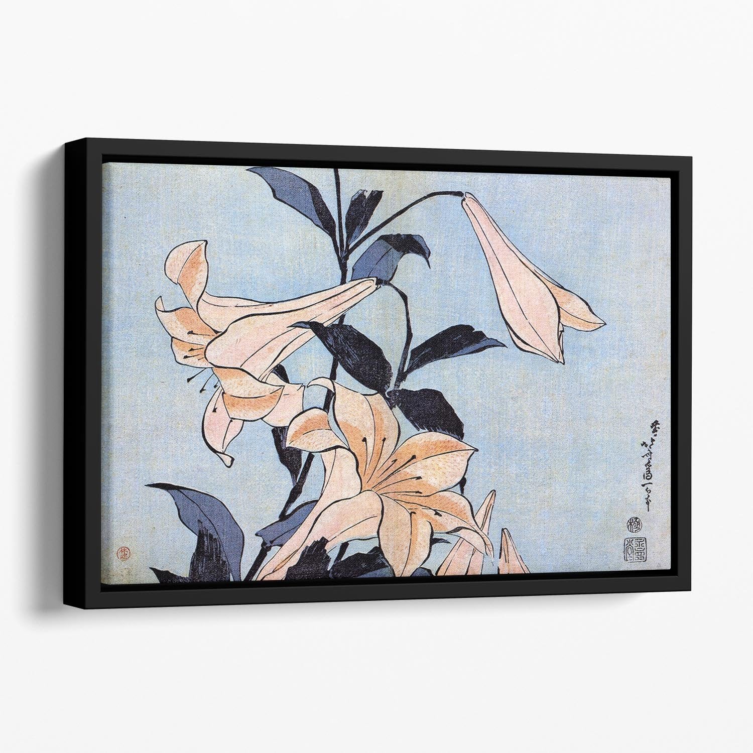 Lilies by Hokusai Floating Framed Canvas