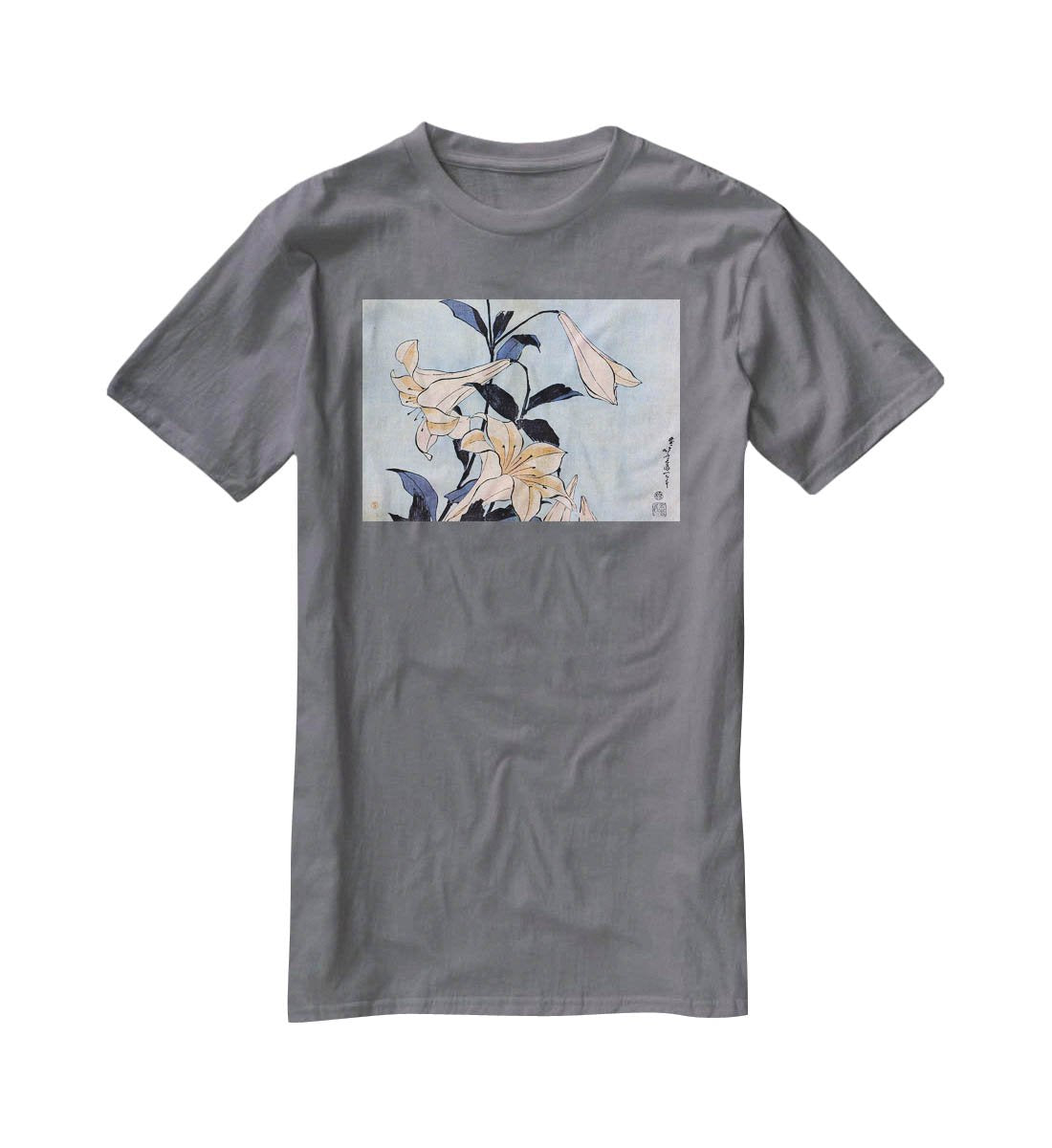 Lilies by Hokusai T-Shirt - Canvas Art Rocks - 3