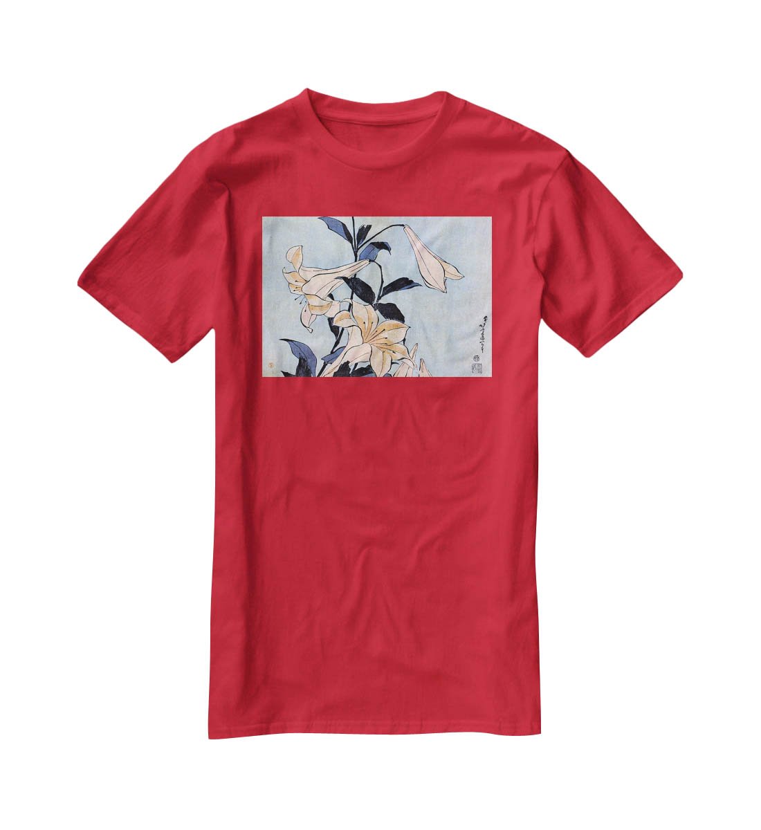 Lilies by Hokusai T-Shirt - Canvas Art Rocks - 4