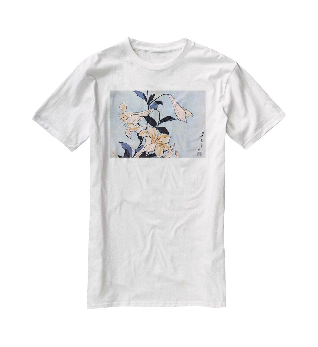 Lilies by Hokusai T-Shirt - Canvas Art Rocks - 5