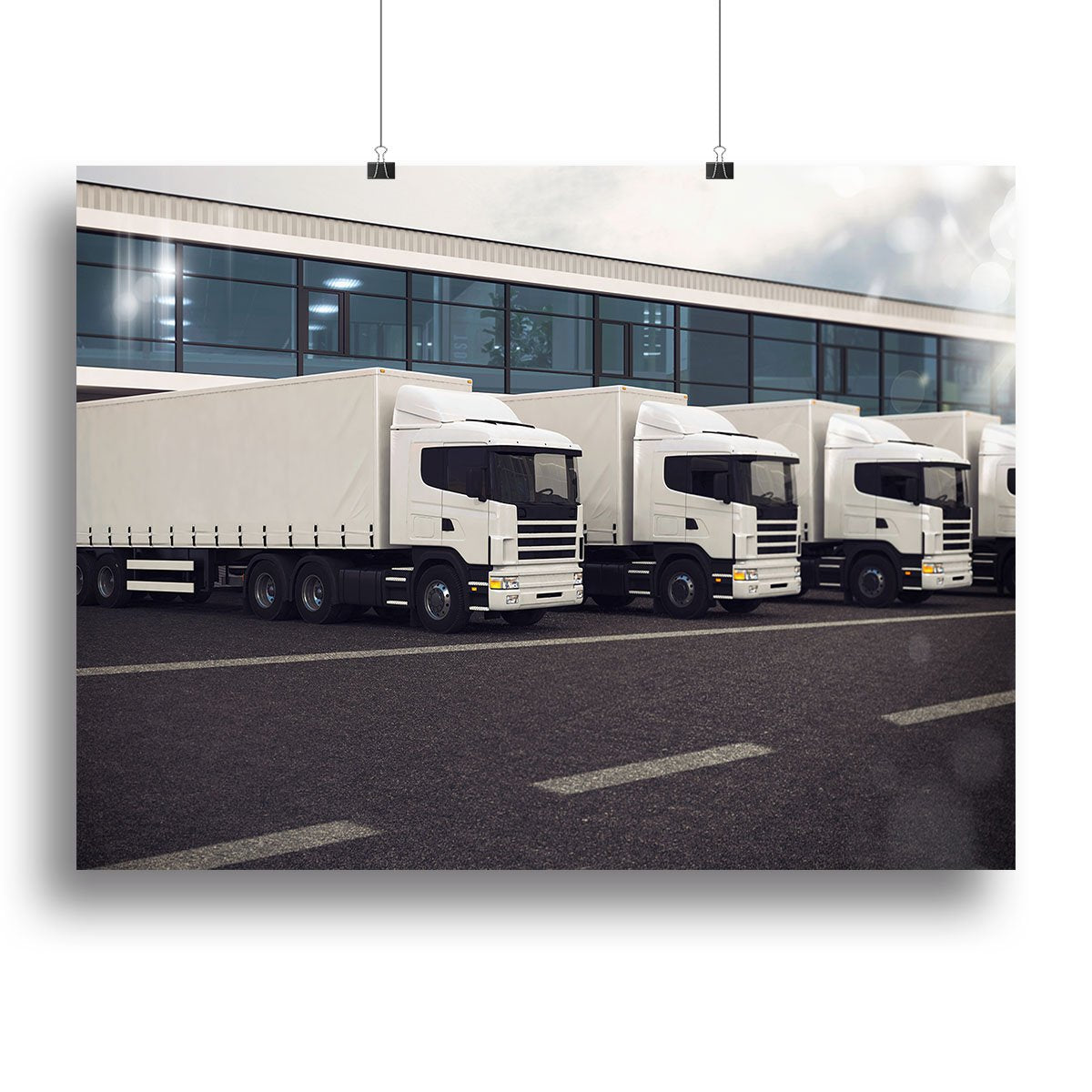 Line of white lorries Canvas Print or Poster