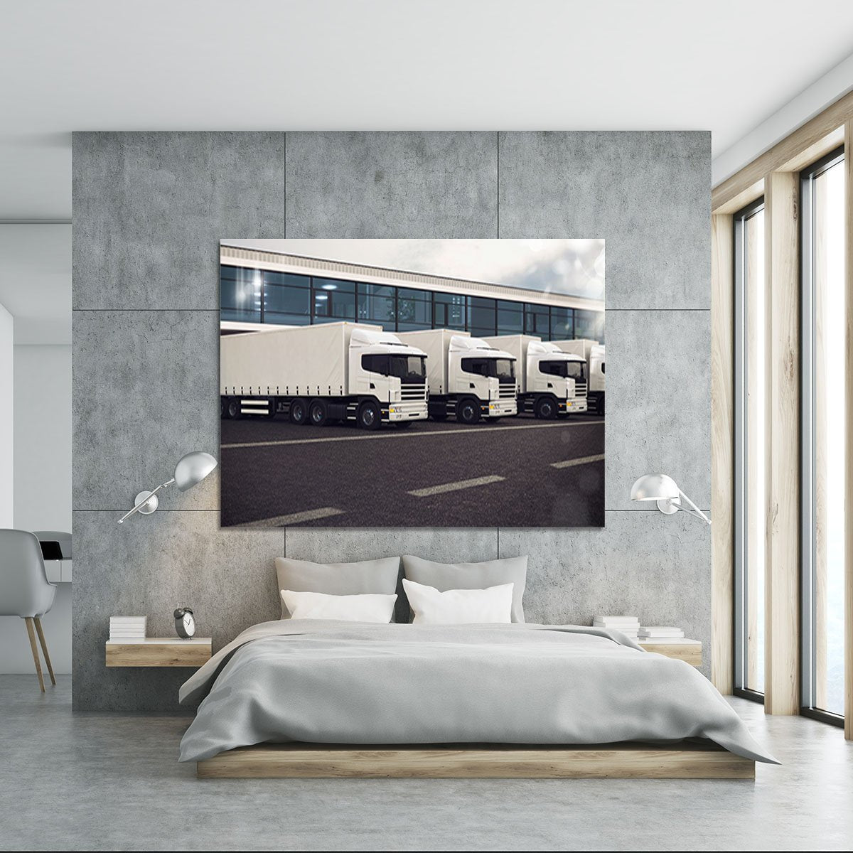 Line of white lorries Canvas Print or Poster