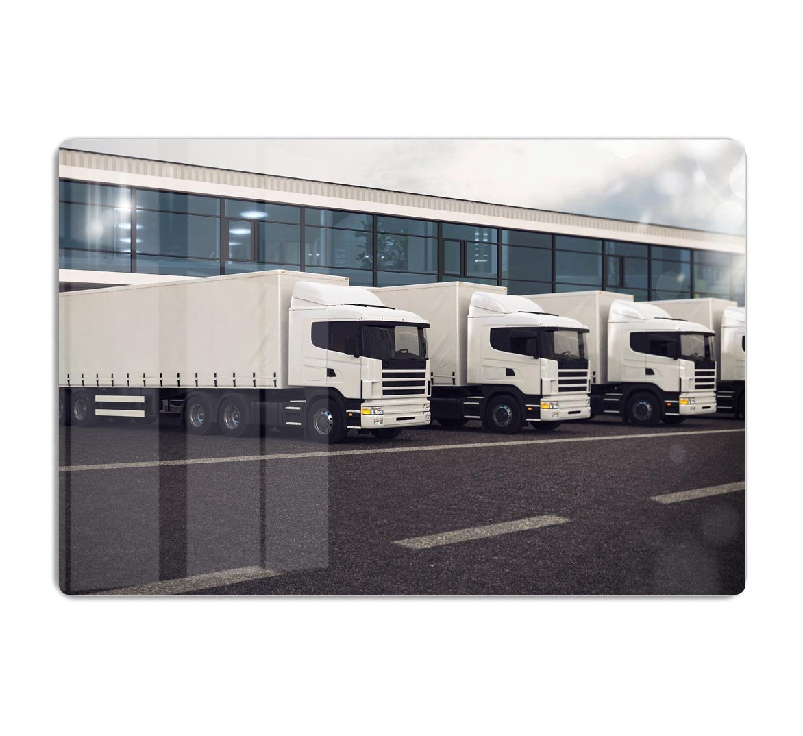 Line of white lorries HD Metal Print
