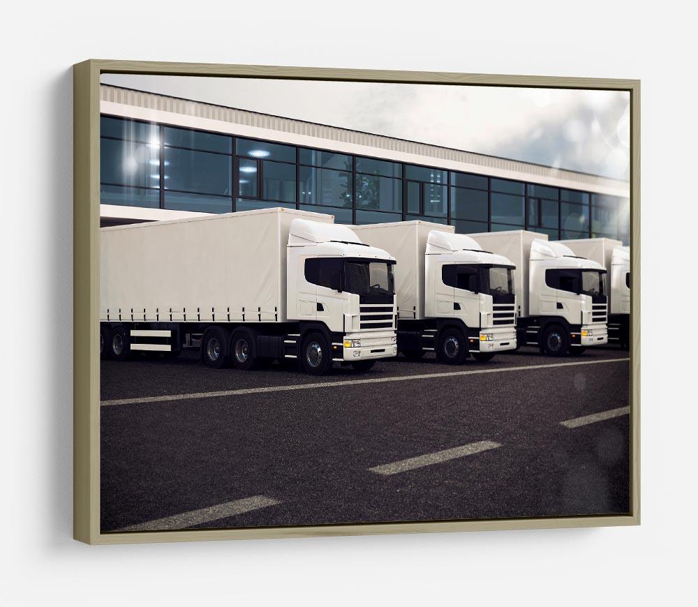 Line of white lorries HD Metal Print