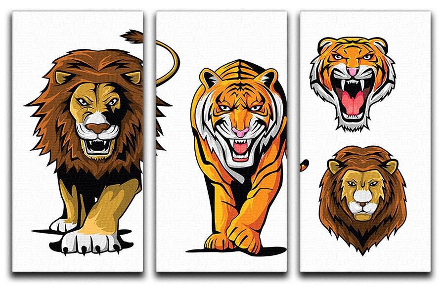 Lion And Tiger 3 Split Panel Canvas Print - Canvas Art Rocks - 1