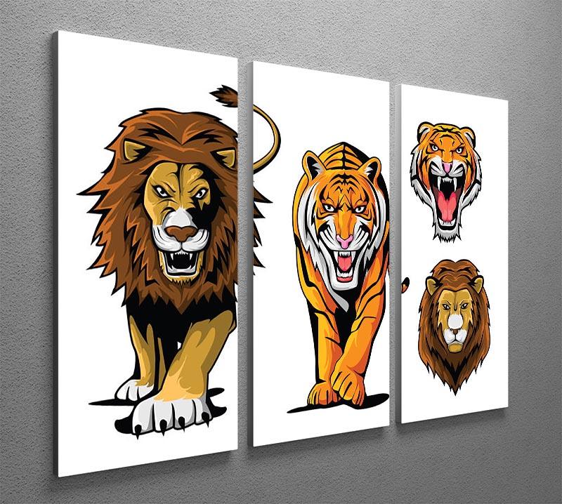 Lion And Tiger 3 Split Panel Canvas Print - Canvas Art Rocks - 2