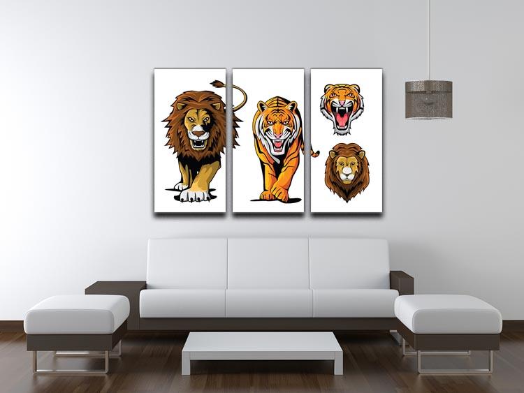 Lion And Tiger 3 Split Panel Canvas Print - Canvas Art Rocks - 3