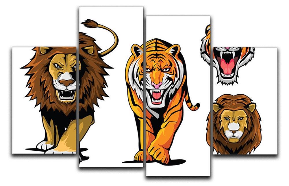 Lion And Tiger 4 Split Panel Canvas - Canvas Art Rocks - 1