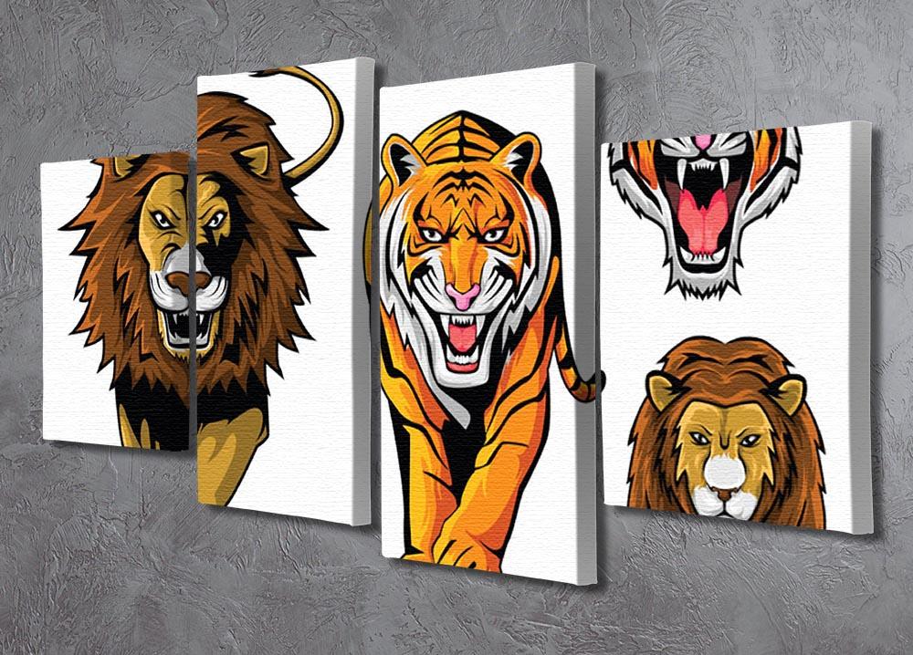 Lion And Tiger 4 Split Panel Canvas - Canvas Art Rocks - 2