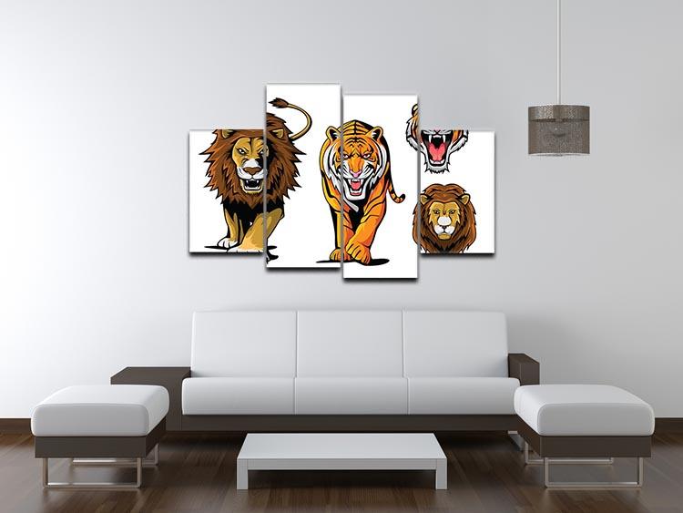 Lion And Tiger 4 Split Panel Canvas - Canvas Art Rocks - 3