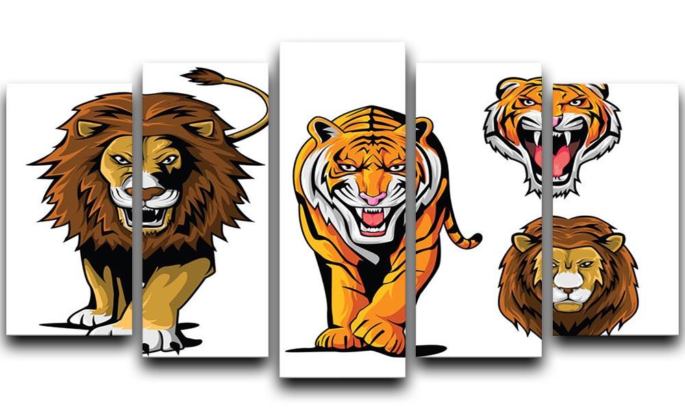Lion And Tiger 5 Split Panel Canvas - Canvas Art Rocks - 1