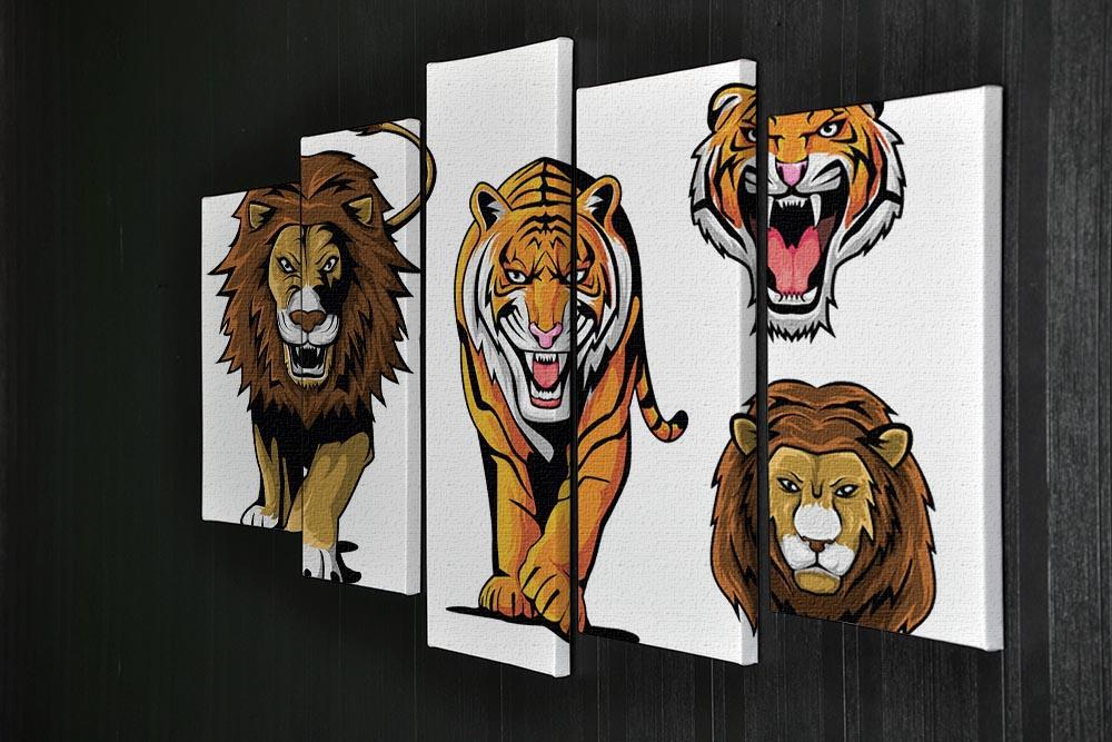 Lion And Tiger 5 Split Panel Canvas - Canvas Art Rocks - 2