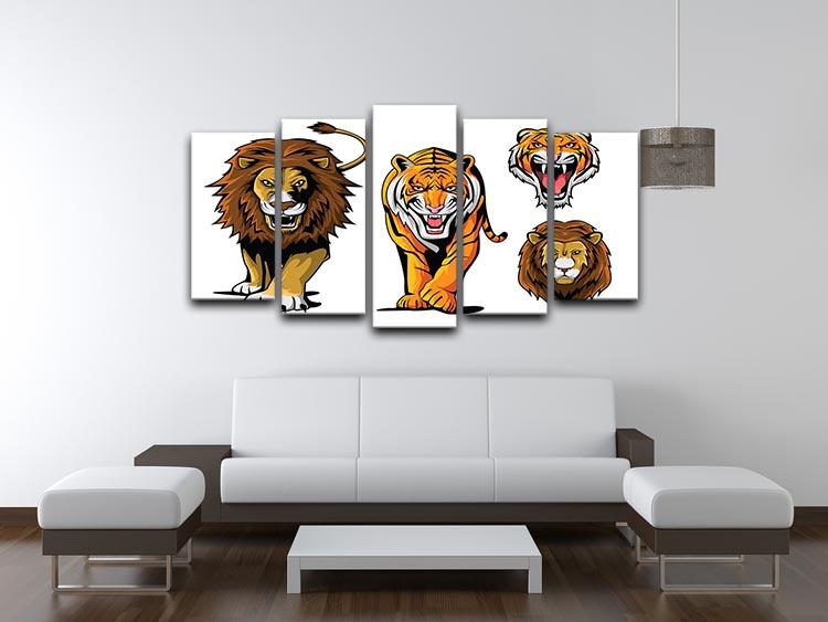 Lion And Tiger 5 Split Panel Canvas - Canvas Art Rocks - 3