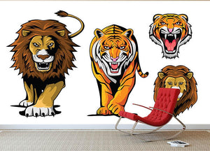 Lion And Tiger Wall Mural Wallpaper - Canvas Art Rocks - 2