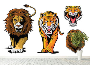 Lion And Tiger Wall Mural Wallpaper - Canvas Art Rocks - 4