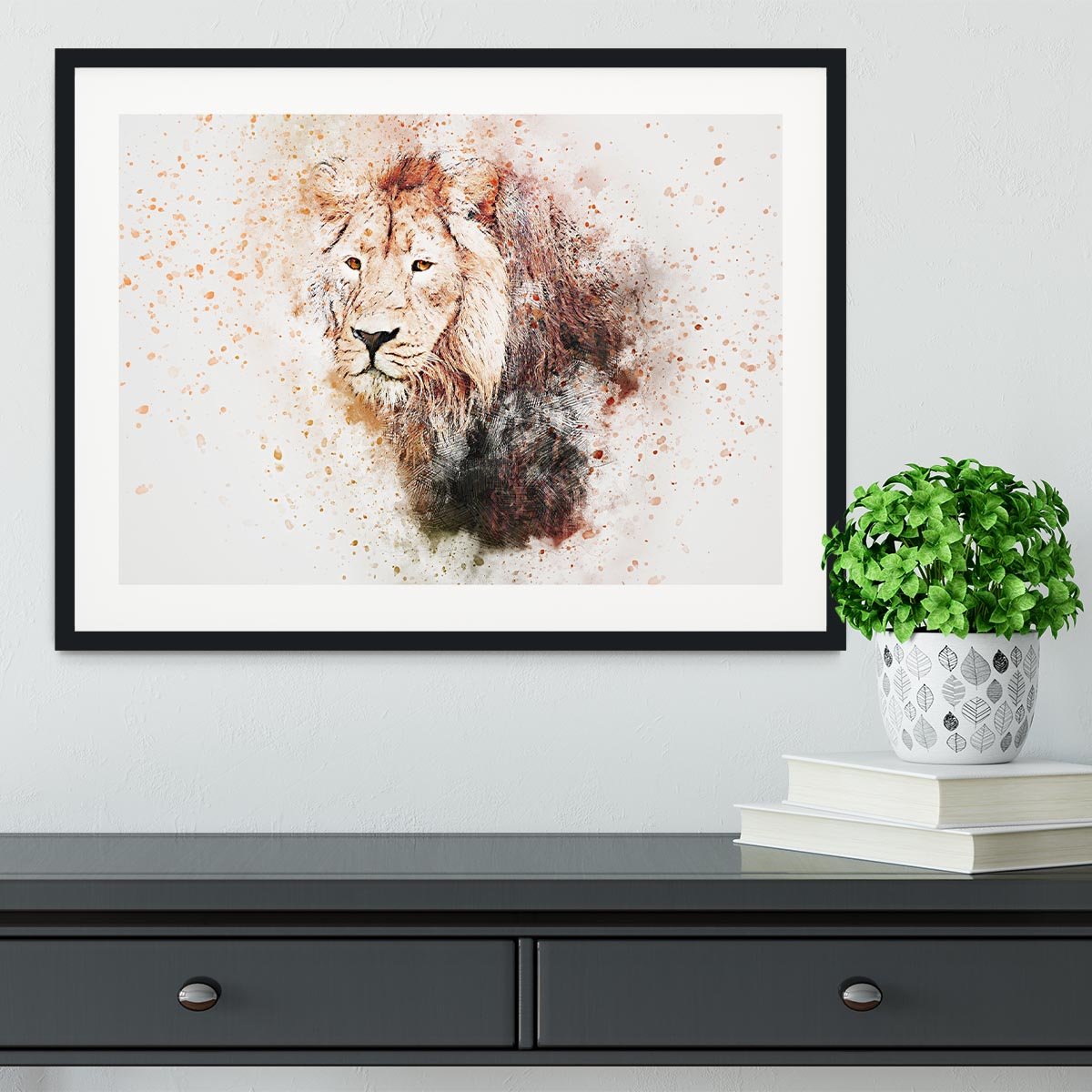 Lion Splatter Framed Print - Canvas Art Rocks - 1