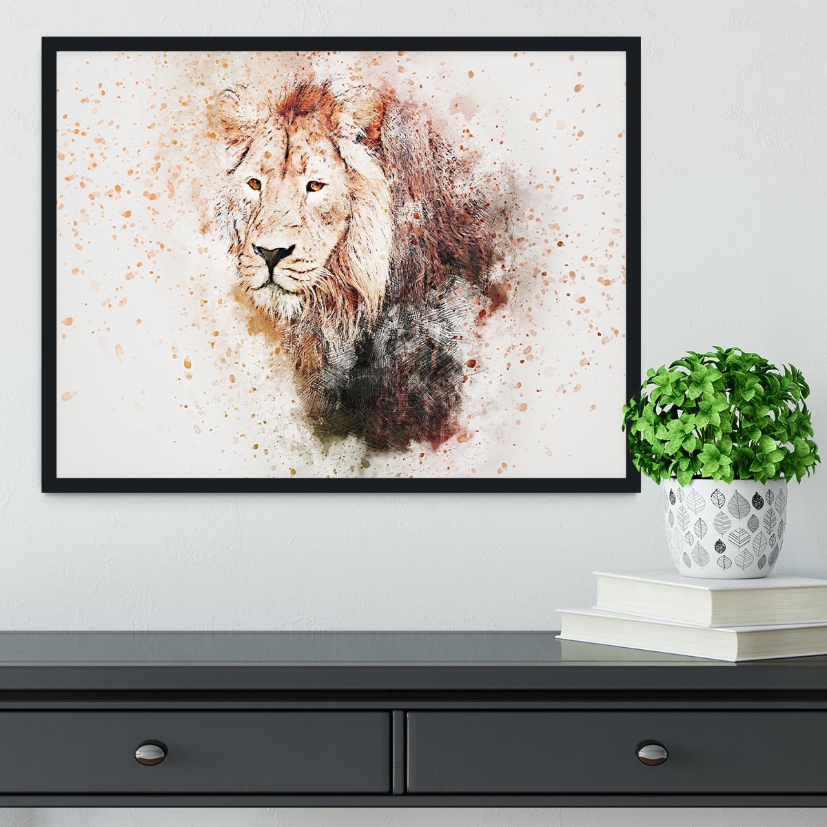 Lion Splatter Framed Print - Canvas Art Rocks - 2