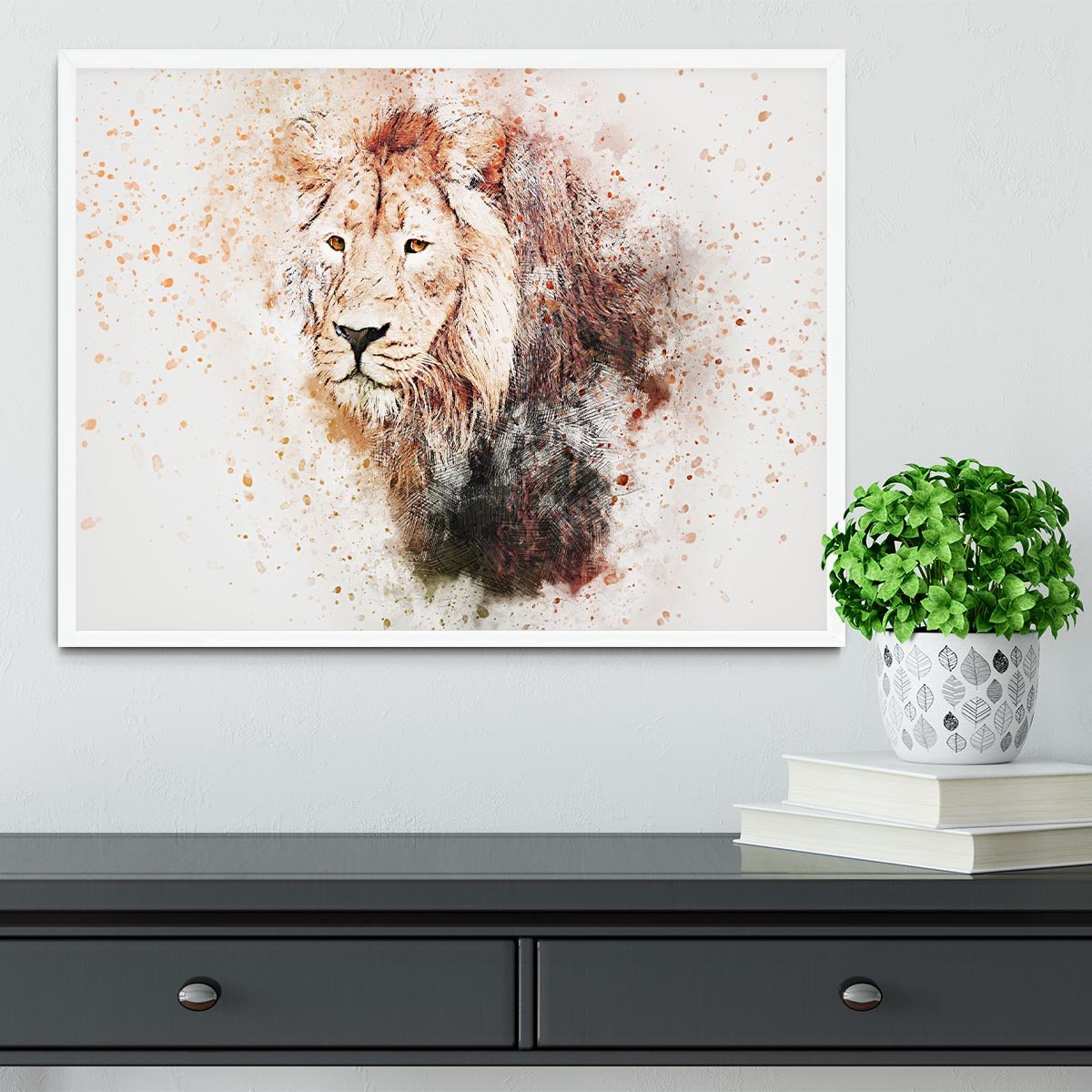 Lion Splatter Framed Print - Canvas Art Rocks -6