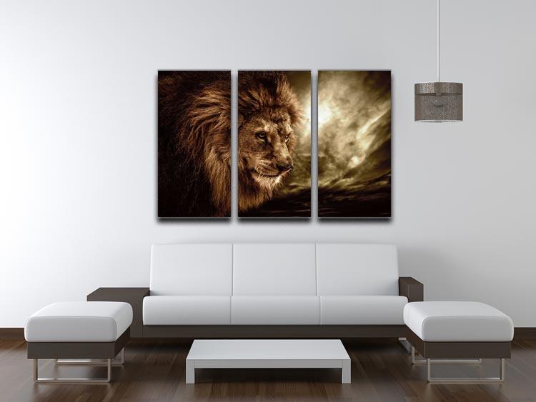 Lion against stormy sky 3 Split Panel Canvas Print - Canvas Art Rocks - 3