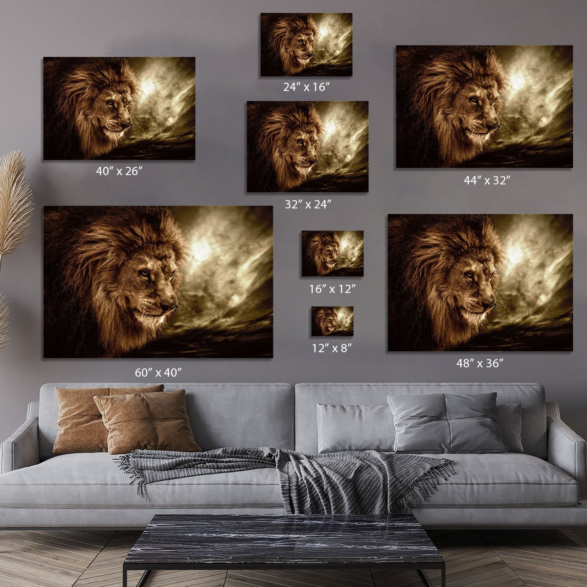 Lion against stormy sky Canvas Print or Poster