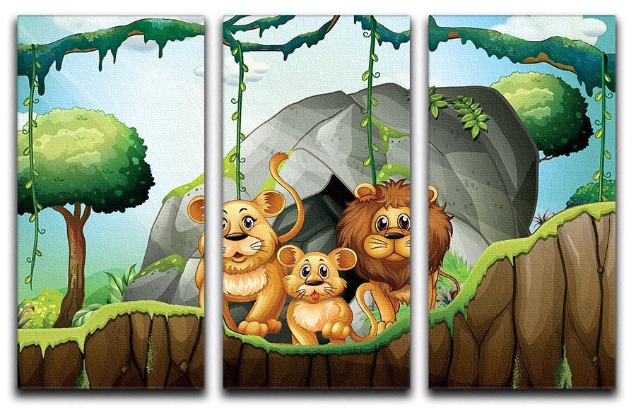 Lion family living in the jungle 3 Split Panel Canvas Print - Canvas Art Rocks - 1
