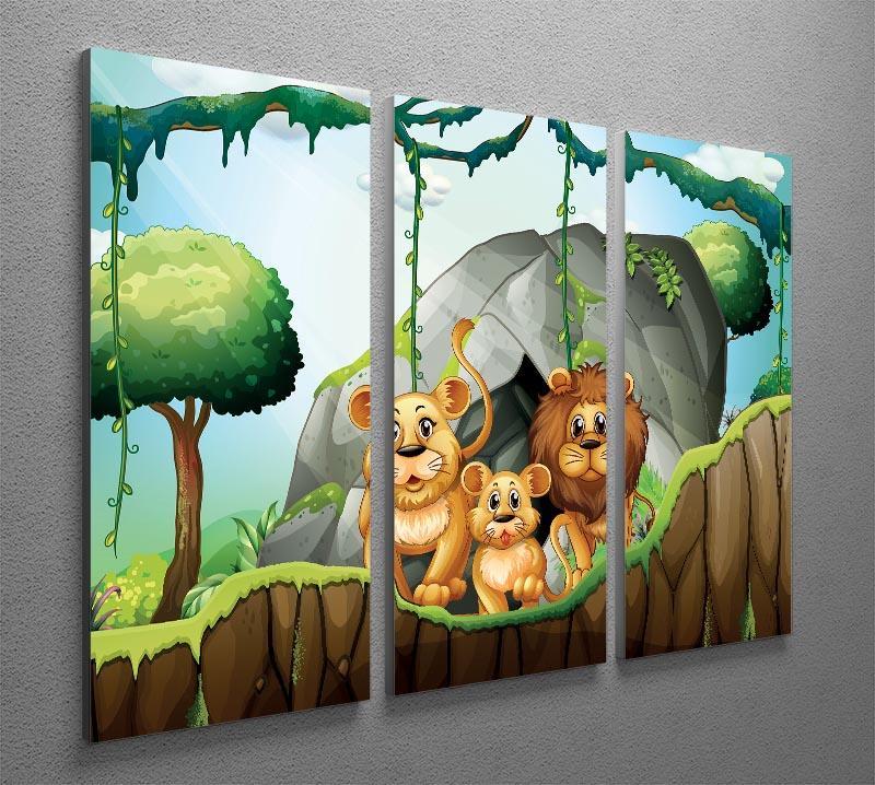 Lion family living in the jungle 3 Split Panel Canvas Print - Canvas Art Rocks - 2
