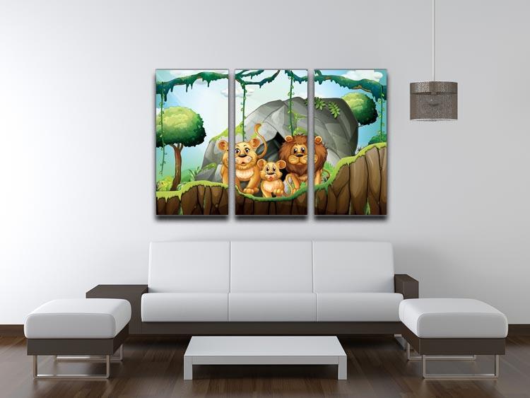 Lion family living in the jungle 3 Split Panel Canvas Print - Canvas Art Rocks - 3