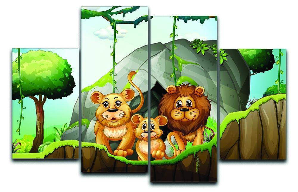 Lion family living in the jungle 4 Split Panel Canvas - Canvas Art Rocks - 1