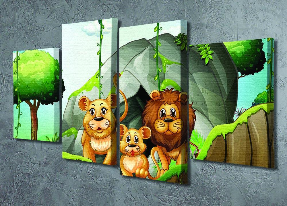 Lion family living in the jungle 4 Split Panel Canvas - Canvas Art Rocks - 2
